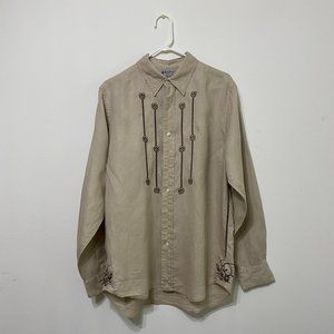 Lucky Brand, 100% linen, Western embroidered men's shirt